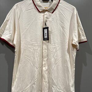 Murano Liquid Luxury SS Shirt XL SLIM FIT White Red Trim 100% Cotton NWT